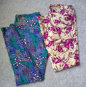 SET OF 2-Lularoe TC leggings, pink blue floral